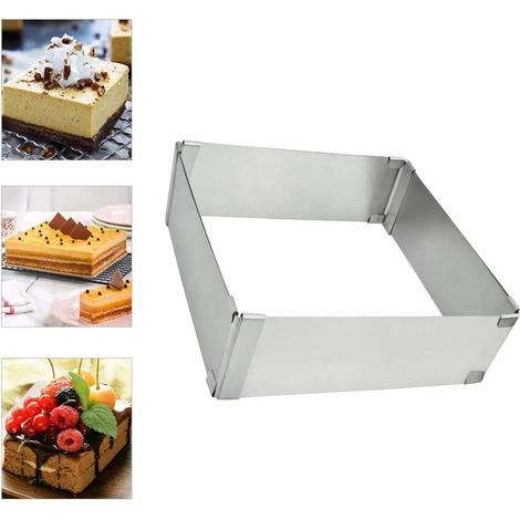 Verstellbarer rechteckiger Backrahmen aus hochwertigem Edelstahl, quadratische Form für kleine und große Kuchen, Torten und Pizzen, zum Backen und Dekorieren, Edelstahlform (1/5)