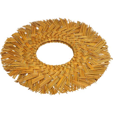 Miroir suspendu en paille tressée, décoration rétro nordique, rond, tissé à la main, jaune doré (1/5)