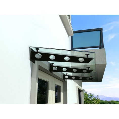 BuyLando - (3S) Auvent en verre transparent 250x90 cm avec support en acier inoxydable noir