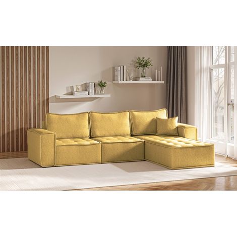Ecksofa Modulsofa 3-teilig SANDE Stoff Raven Honiggelb Ottomane Rechts (1/5)
