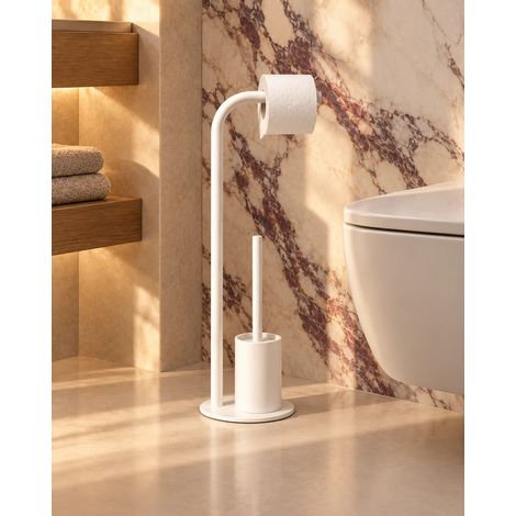 Piantana portarotolo con portascopino bianco opaco Luna