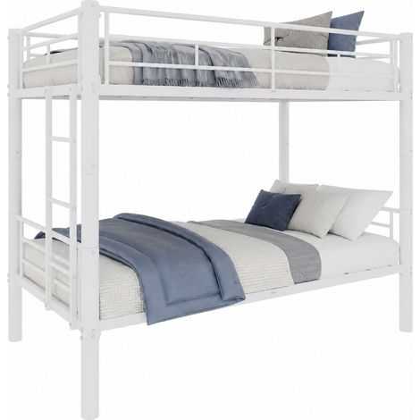 CHICFURN Litera 90x190 cm de metal blanco, escalera y barandillas, convertible en dos camas (1/5)