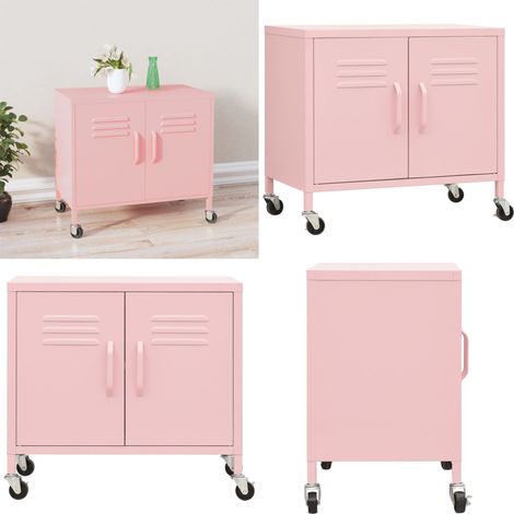 Armoire de rangement Rose 60x35x56 cm Acier - Meuble De Rangement - Armoire De Rangement - Armoire Métallique - Meuble Rose - Rangement Salle De Séjour - Home & Living