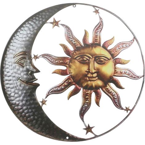 Décoration murale extérieure en métal, ornement lune et soleil, décoration en métal en forme de soleil pour chambre (1/5)
