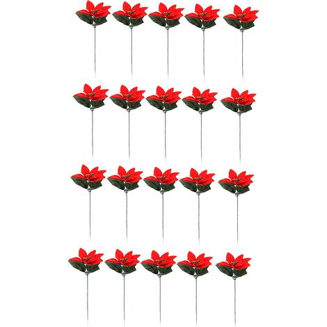 Faux Bouquet de fleurs de Poinsettia artificielles, 20 pièces, décor de vacances pour intérieur et extérieur, rouge (1/5)