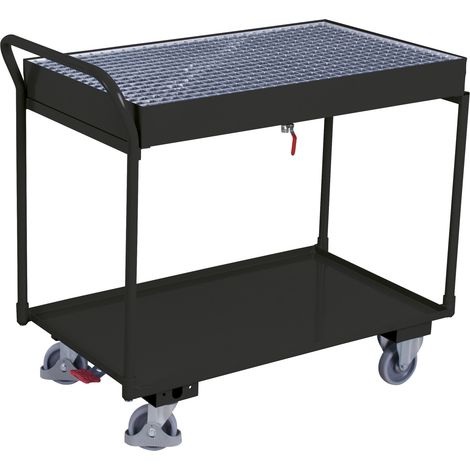 VarioFit Tischwagen mit 2 Ladeflächen und Gitterrost RAL 7016 (1/4)
