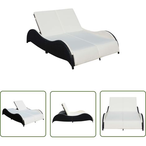 The Living Store Doppel-Sonnenliege mit Auflage Poly Rattan Schwarz - Gartenmöbel - Sonnenliege - Rattan Möbel - Outdoor Möbel - Pool Lounge Chair (1/5)