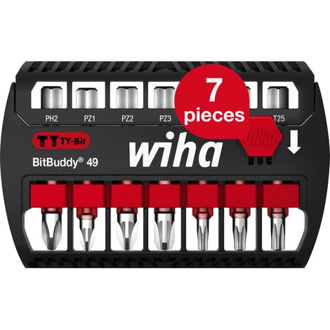Wiha BitBuddy bit set, 7 pcs. I TY bit 49 mm I PH, PZ, TORX 1/4" E6.3 I Accessories for screwing applications I Suitable for Impact screwdrivers (42116) (1/5)