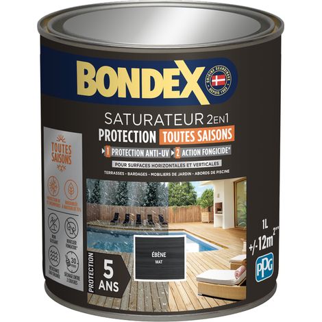 Saturateur 2en1 Protection Toutes Saisons - Mat - 1L - Ebène - Bondex