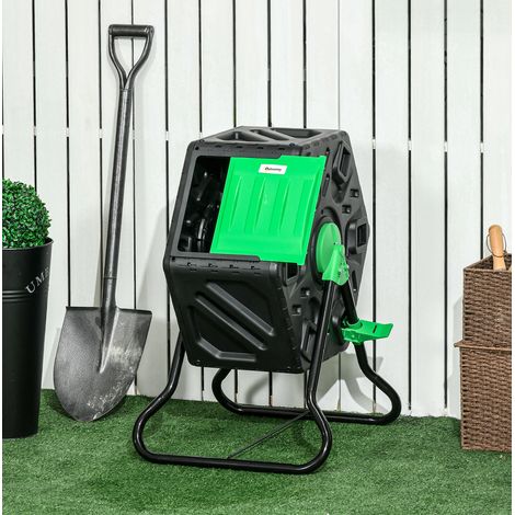 Composteur rotatif 65 L 60 x 49 x 77 cm en plastique noir avec couvercle REDOM (1/5)