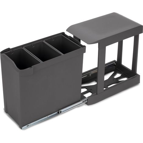 Emuca Pattumiere per raccolta differenziata per cucina, 3 x 10L, fissaggio inferiore, estrazione automatica, Acciaio e Tecnoplastica, Grigio antracite (1/10)