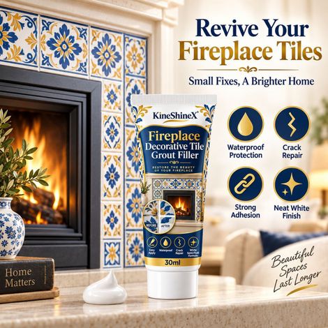 KineShineX fireplace decorative tile grout, white semi-fluid sealant and repair agent for fireplace decorative tile joints. (1/4)