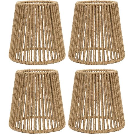 4 Abat-Jour,Rotin,Tissé Main,14cm,Cylindrique,Suspension,Plafonnier,Lampadaire,Maison (1/5)