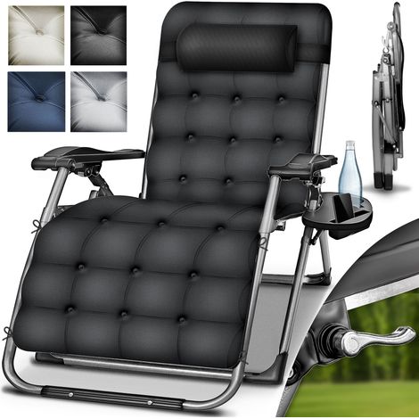 tillvex® Liegestuhl klappbar bis 200 kg Grau Sonnenliege wetterfest für Balkon, Garten & Terrasse Outdoor Liege verstellbar mit dickem Polster Relaxliege mit Nackenkissen, Getränkehalter & Auflage