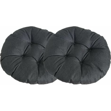 Coussin de Chaise Rond Epais, Couleur Unie Ensemble de 2 Galette de Chaise Confortable Lin Tatami Respirant Coussins de Chaise pour Intérieur Extérieur Jardin Patio (Noir,40x40x9cm)