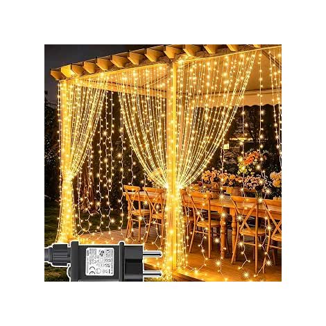 Guirlande rideau glaçon basse tension 6×3m 600 LED, guirlande cascade lumineuse, connecteur mâle-femelle, décoration pour mariage, fête et Noël (1/3)