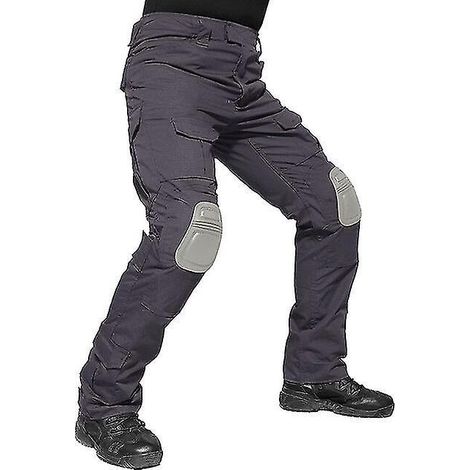 Pantalon militaire homme avec genouillères, pantalon tactique camouflage, pantalon de combat airsoft/armée/paintball - Taille 36 - Gris (1/5)