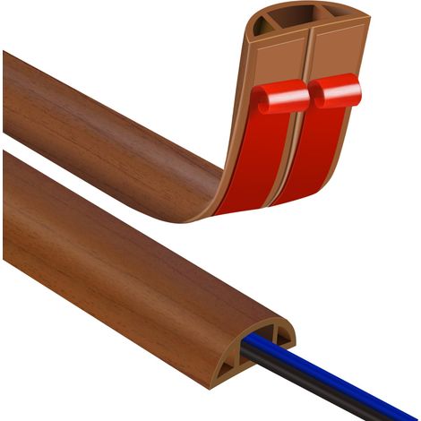 Goulotte autocollante - 8 x 10 mm - Pont de câble - Sol - 1 m - Grain de bois - Goulotte de câbles flexible en PVC - Empêche les chutes (1/5)