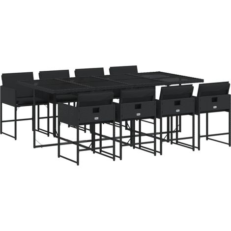 Set da Pranzo da Giardino 9 pz con Cuscini Nero in Polyrattan vidaXL