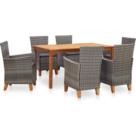 Ensemble Table + 6 chaises - Table à manger avec Chaises Résine tressée et bois d'acacia Gris BV231270 - BonneVie (1/5)