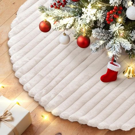 (Blanc)Jupe de Sapin de Noël 122cm Tapis de Sapin de Noel, Grande Cache Pied Sapin de Noël CouvrePied de Sapin Jupe d'arbre pour Décoration d'intérieur pour fêtes d'hiver (1/5)