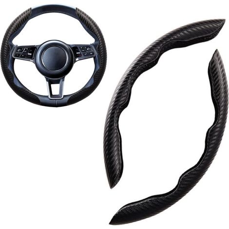 Sports Car Steering Wheel Cover Round and D-Shaped Universal Suede/Carbon Fiber Fashion Segmented Breathable Anti-Slip 15" Black