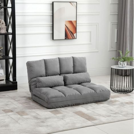 Canapé convertible en tissu aspect velours gris 102 cm, dossier réglable 3 positions (1/3)