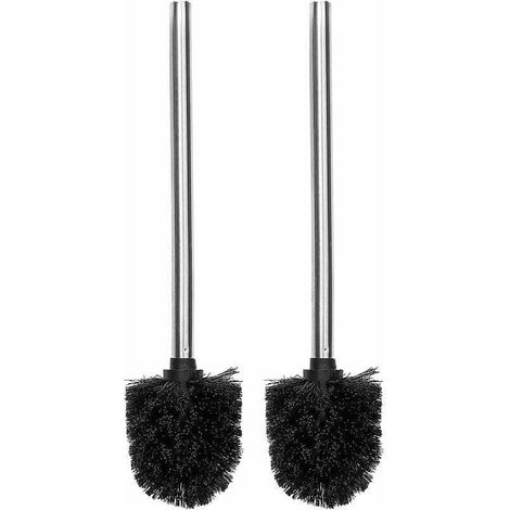 Ulisem Triomphe Brosse WC / WC / salle de bain de rechange, tête de brosse de nettoyage avec manche en acier inoxydable, lot de 2 pièces, noir (1/5)
