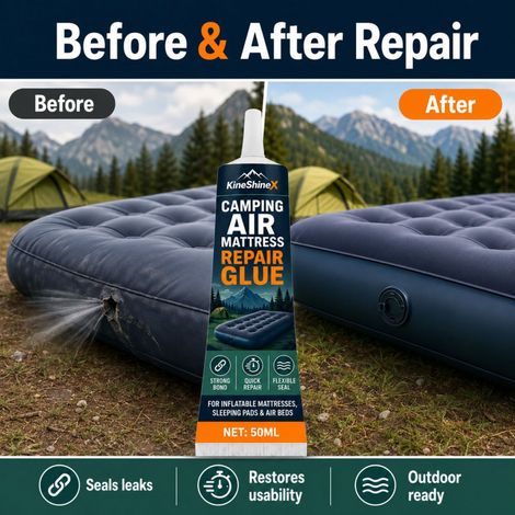 Colle de réparation pour matelas pneumatiques d'extérieur KineShineX 50 ml - Répare et redonne de la souplesse aux trous et fissures des matelas gonflables et des matelas de couchage. (1/4)