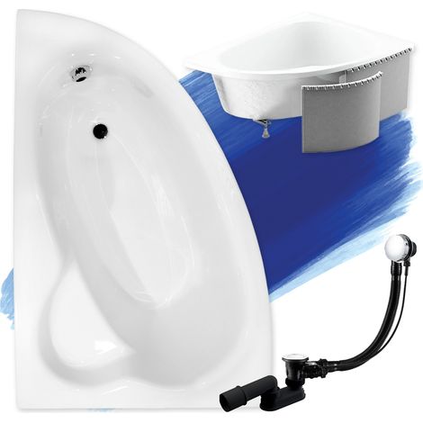 Baignoire Bain d'angle 150x100 Gauche avec des panneaux en polystyrène, Siphon de bain et pieds (support) - Set 4en1 - Fabriqué UE - BADLAND NATALIA