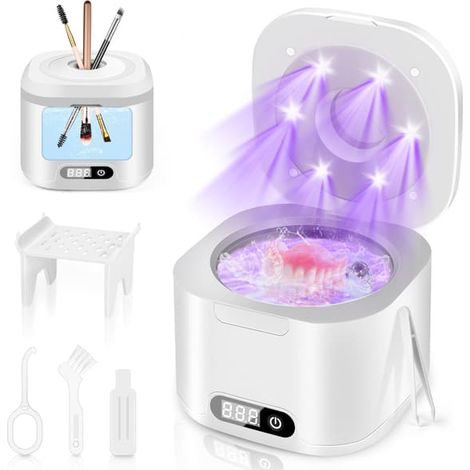 Nettoyeur à ultrasons portable 49 000 Hz, 340 ml, avec lampe UV et 4 réglages de minuterie pour bijoux. Portée : 340 m. (1/5)