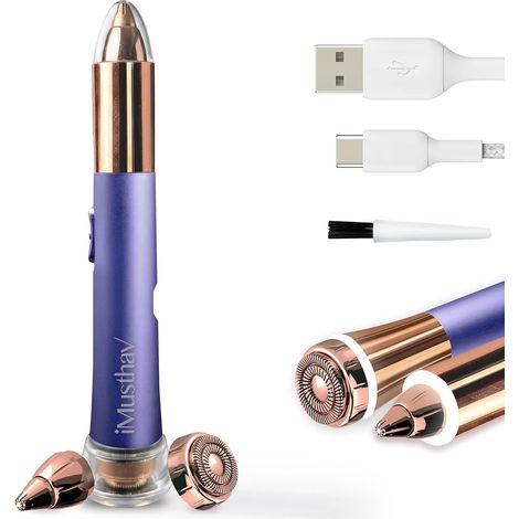Rasoir Électrique Visage Femme, Tondeuse 2 en 1 pour Sourcils et Visage, Épilateur Rechargeable à Lumière LED et lame en or 18K, pour Retirer les Poils Indésirables du Visage, Sourcils, Lèvres (1/5)