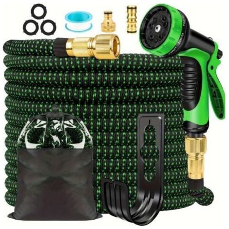 Tuyau Arrosage Extensible - 15m/50FT Tuyau d'arrosage Flexible avec 10 Modèles de Pulvérisation, Connecteurs Métalliques 1/2" et 3/4" Garden Hose pour Jardin, Arrosage, Nettoyage (1/4)