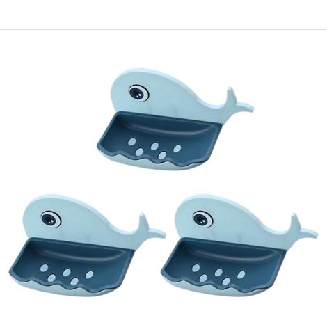 Porte-savon sans perçage, porte-savon dessin animé, salle de bain, salle de sport, bar d'école, indispensable pour se laver et se doucher, plastique double couche avec filtre amovible (bleu), lot de 3 (1/4)