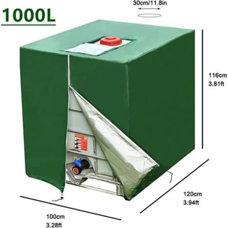 Bâche de protection pour cuve IBC 1000L, housse anti-UV 420D avec fermeture verte pour réservoir d'eau. (1/3)