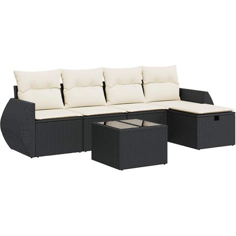 Maison Exclusive - Salon de jardin 6 pcs avec coussins noir résine tressée (1/5)