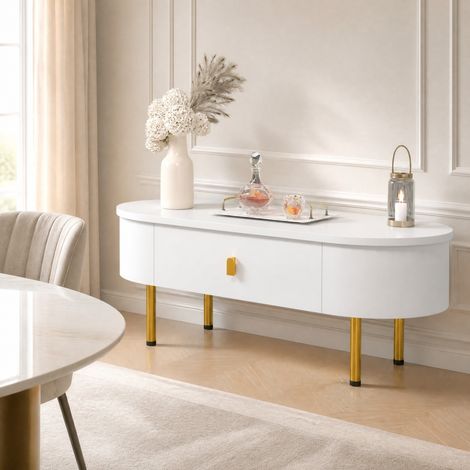Tavolino con 2 cassetti, 108 cm, MDF bianco e dorato HAVRYA (1/5)