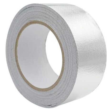 Ruban adhésif aluminium Bande d'étanchéité 48mm par 10m renforcé avec un tissu en maille de verre pour ventilations, Résistance à la température -30120°C, Argent (1/4)