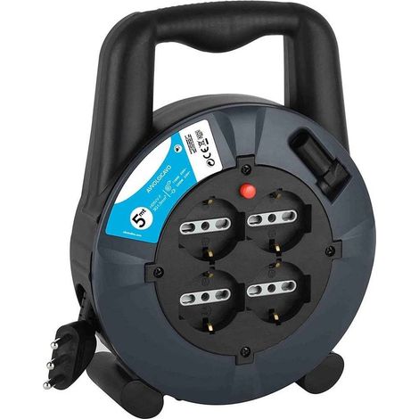 TrAdE Shop Traesio - Prolunga Elettrica Cavo 5 Mt Avvolgicavo 4 Prese Schuko Polivalenti Spina 16a - (1/3)