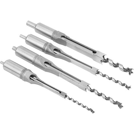 Ensemble de 4 forets carrés (1/4", 5/16", 3/8", 1/2") pour bois, comprenant un ciseau et un foret. (1/5)