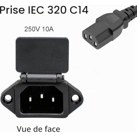 Lot de 10 adaptateurs de prise murale C14 avec couvercle, prise secteur IEC 3 broches 250 V CA 10 A (1/4)