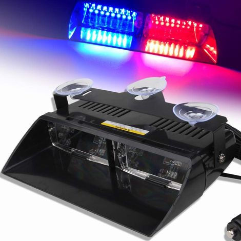 1 unidad de luces de emergencia LED de 16 LED con intermitentes y ventosa de 12 V para techo, salpicadero y parabrisas (rojo y azul) (1/5)
