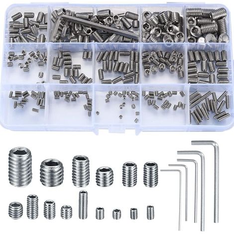 Bardusch - 300 Pièces Vis Sans Tête Hexagonale, M2.5/M3/M4/M5/M6/M8 Vis Filetée Internes, Assortiment Kit de Fixations Vis Pointeau pour Poignées de Porte, avec Clé Allen - Argent (1/2)
