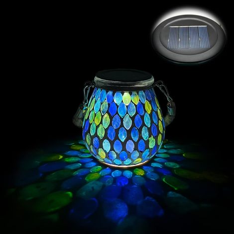Lampe solaire mosaïque d'extérieur, lampe suspendue en mosaïque de verre avec interrupteur marche/arrêt, lanterne solaire de table étanche IP65 pour pelouse, allée, jardin, terrasse, sol ou bassin (1/5)