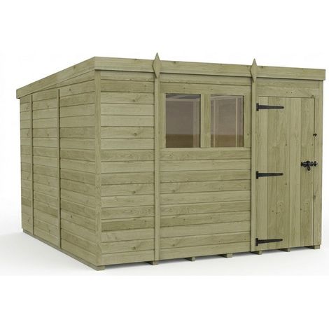 9ft x 10ft Pent Garden Shed Single Door With Windows - Pressure Treated Timber - L274 x W305 x H210 cm - Natural