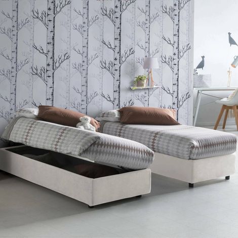 Dmora - Einzelbett Dabb, Containerbett mit Kunstlederbezug, 100% Made in Italy, Seitliche Öffnung, inklusive Matratze Cm 80x190, Weiß (1/5)