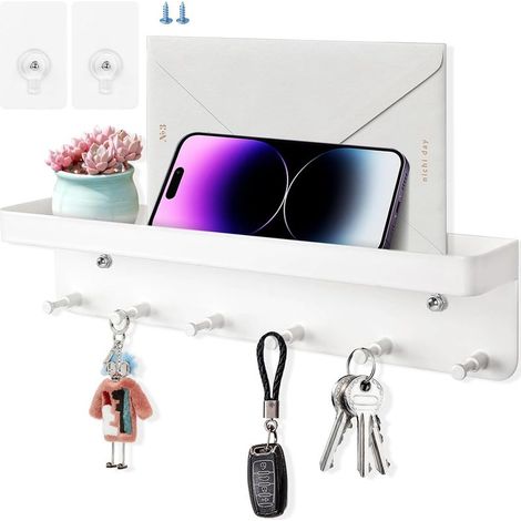 Porte Clef Mural Accroche Porte Clé Mural Adhesif Porte Cle Murale avec 6 Crochets Key Holder Sans Percage Support Clef Mural Range Clefs pour Salon (1/4)