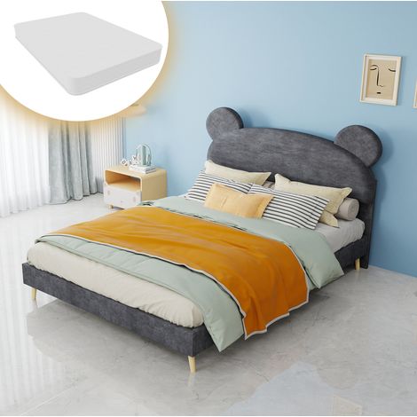 Letto per bambini 140x200 cm in tessuto e metallo grigio con materasso - MEUBLIV (1/5)