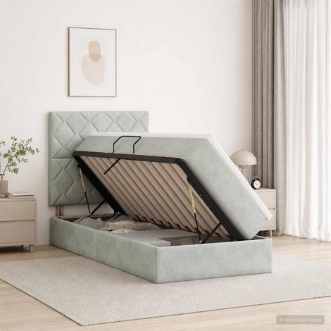 Cama de almacenamiento LED con colchón Gris Claro 90 x 200 cm (1/5)