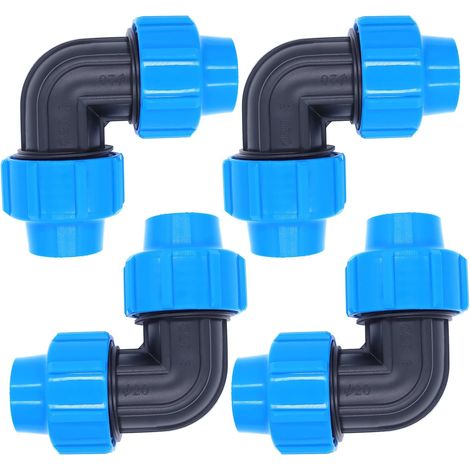 Lot de 4 tuyaux en polyéthylène - 20 mm - Raccord en polypropylène - Raccord coudé à 90° - Raccord de serrage en plastique PP - Pour tuyaux PE80 PE100 - Installation intérieure et extérieure (1/5)